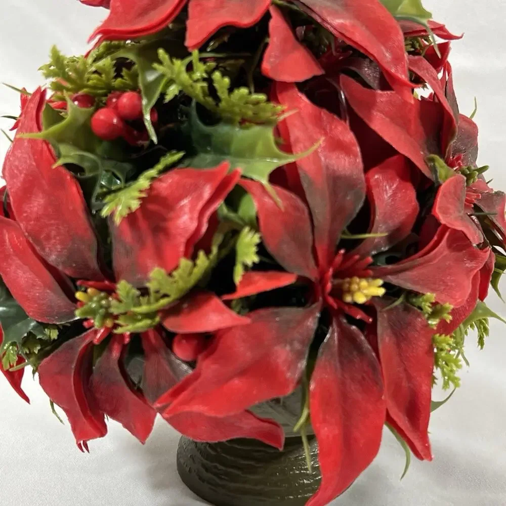 Vintage MCM Christmas Centerpiece Poinsettia Mid Century Kitsch Plastic Floral